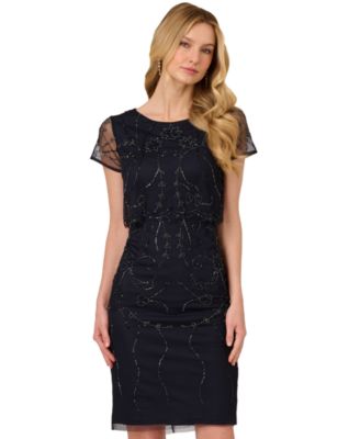 Women's Bead-Embellished Mesh Sheath Dress