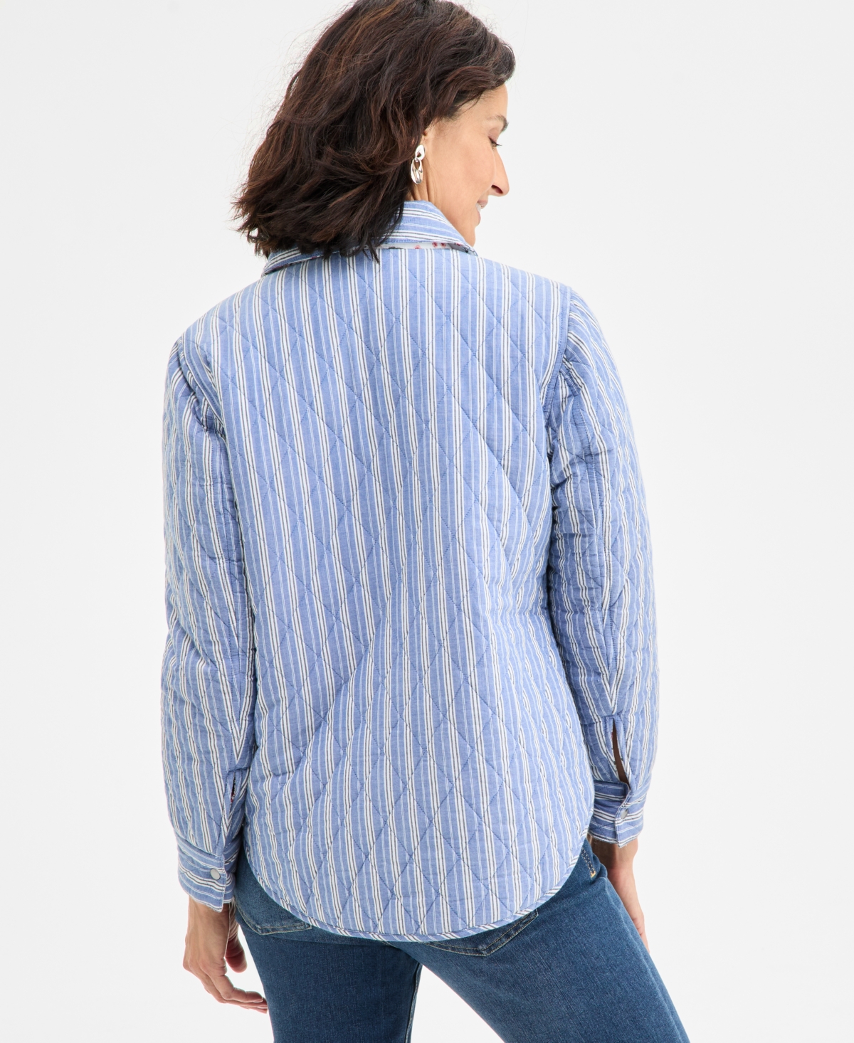 Style & Co Women's Reversible Quilted Shacket, Exclusively At Macy's In Stripe Blue