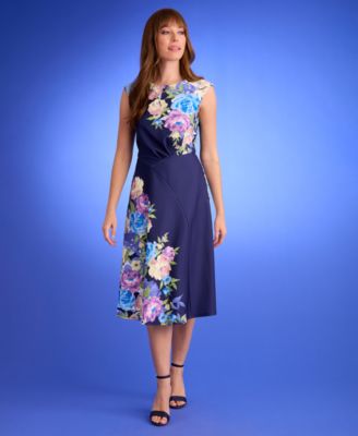 Women's Floral Extended-Shoulder Midi Dress