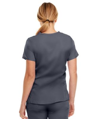 Plus Size Ruth 3-Pocket Multi Stitch V-Neck Scrub Top, Pewter, 3X Large