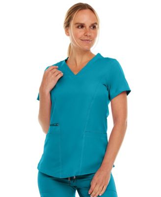 Plus Size Ruth 3-Pocket Multi Stitch V-Neck Scrub Top, Pewter, 3X Large