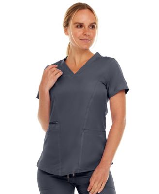 Plus Size Ruth 3-Pocket Multi Stitch V-Neck Scrub Top, Pewter, 3X Large