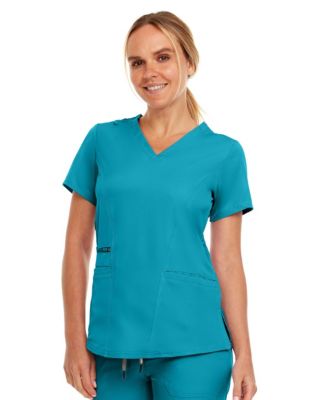 Plus Size Ruth 3-Pocket Multi Stitch V-Neck Scrub Top, Pewter, 3X Large