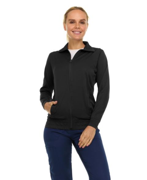 Женские куртки Medichic Scrub Jackets for Woman, Zip Front Nurse Jacket, 4-Way Stretch Fabric Warm Up Coat Pewter, цвет: Чёрный