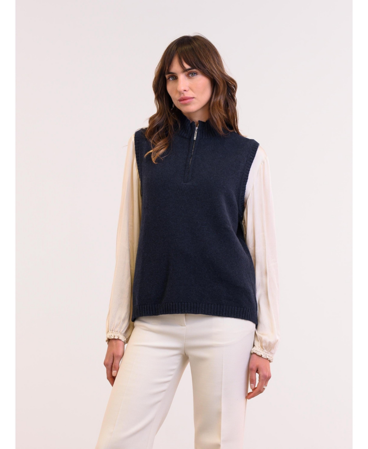 Women's Merino Quarter Zip Knitted Vest - Dark navy