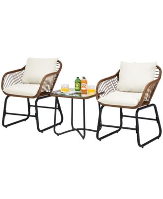 3 Piece Patio Conversation Furniture Set Outdoor Bistro Set w/ Cushions