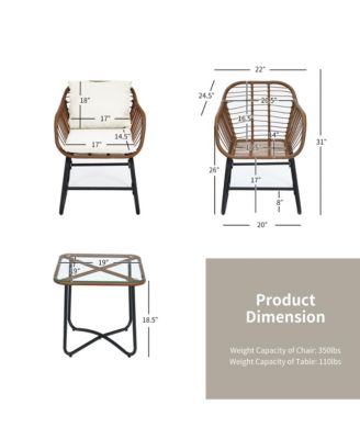 3 Piece Patio Conversation Furniture Set Outdoor Bistro Set w/ Cushions