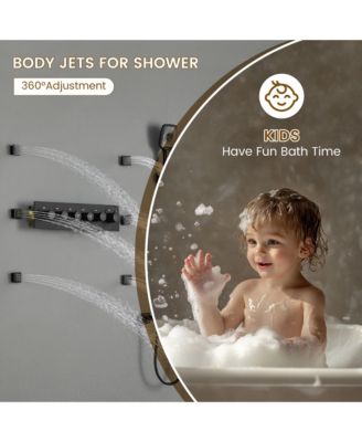 LED Light Ceiling-Mounted Thermostatic Shower System With Body Jets With Handheld Shower