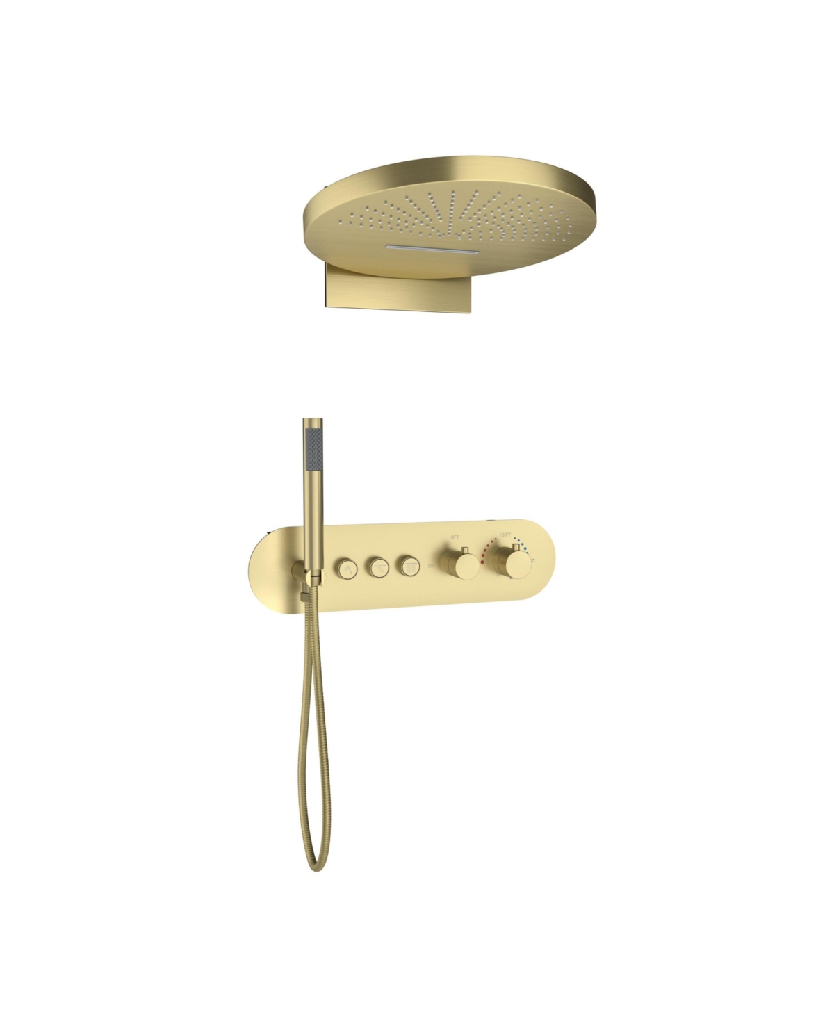 Two Functions 16 Inch Wall Mounted Thermostatic Shower System with Handheld Shower - Brushed gold
