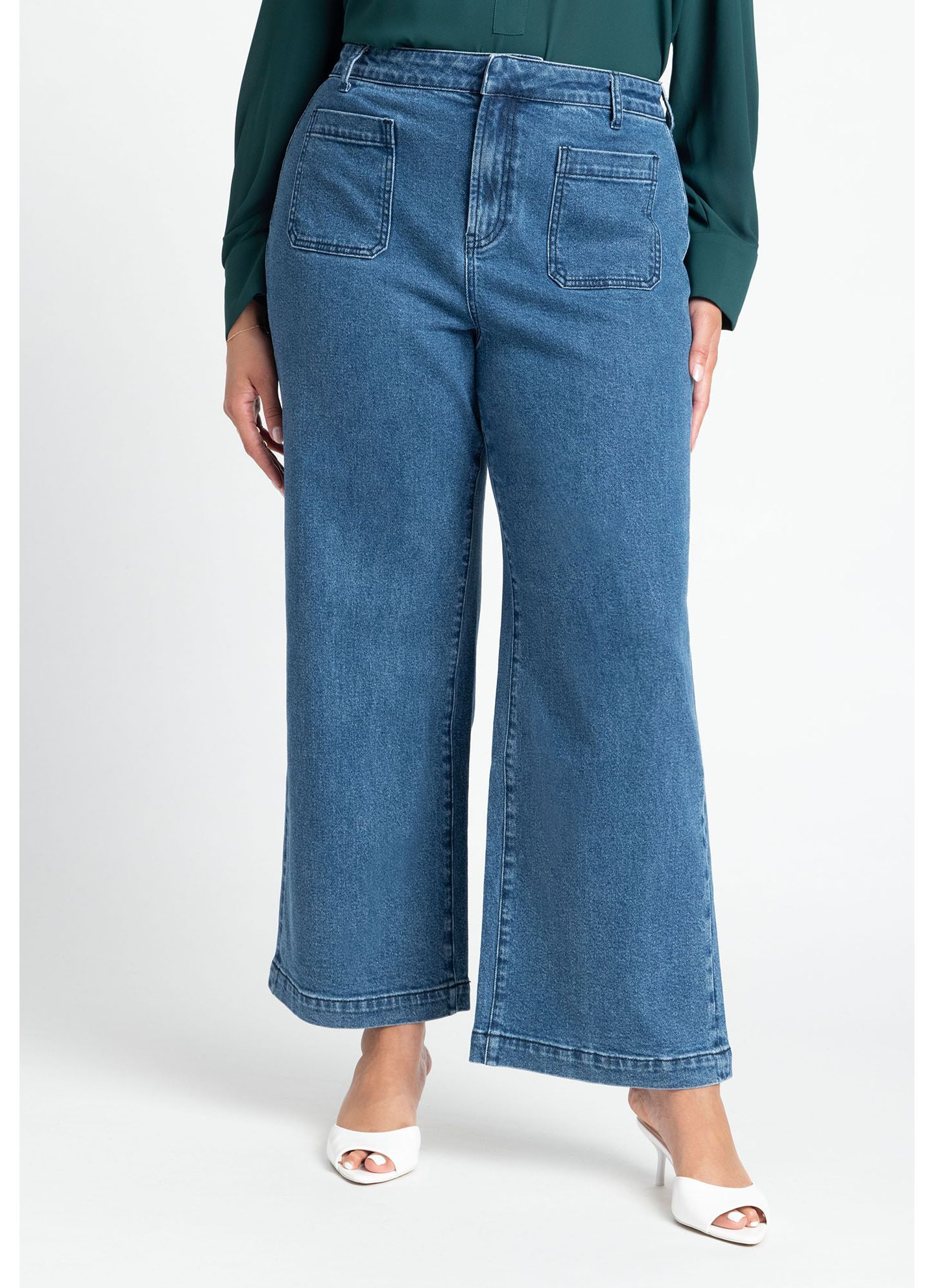 Женские джинсы ELOQUII Plus Size Petite The Trouser Jean, цвет: Средняя варка джинсовый — фото 3