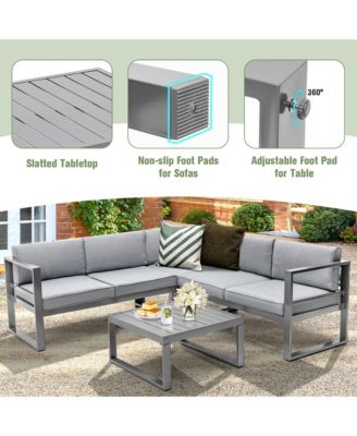 4 Piece Aluminum Patio Furniture Set Outdoor Conversation Set w/ Coffee Table & Cushions