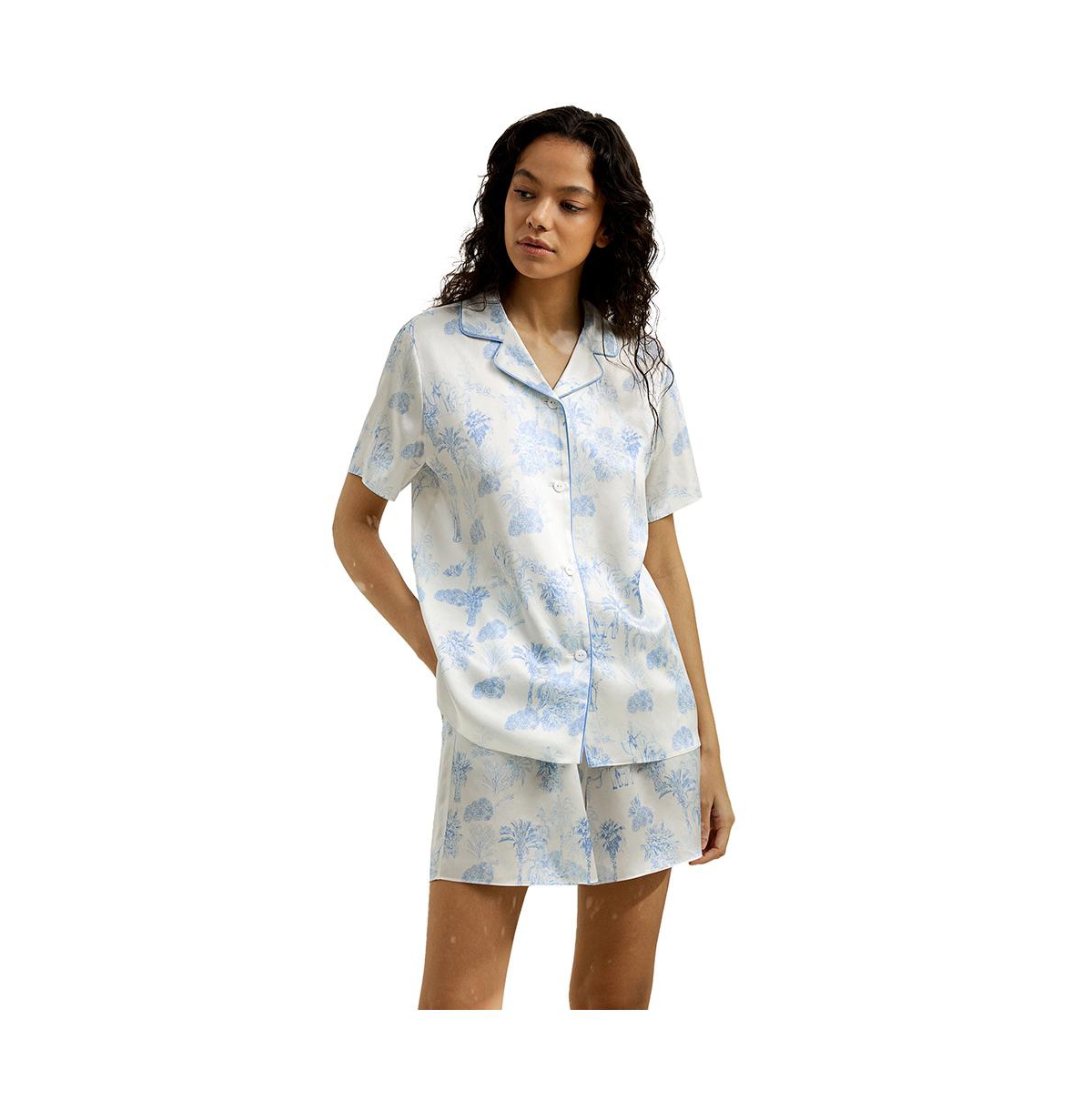 Women's La Terra Short Silk Pajama Set - La terra print
