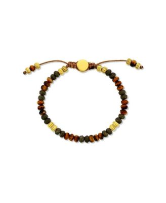 Stainless Steel, 6mm Genuine Bead Adjustable Bracelet - Pyrite  tiger eye