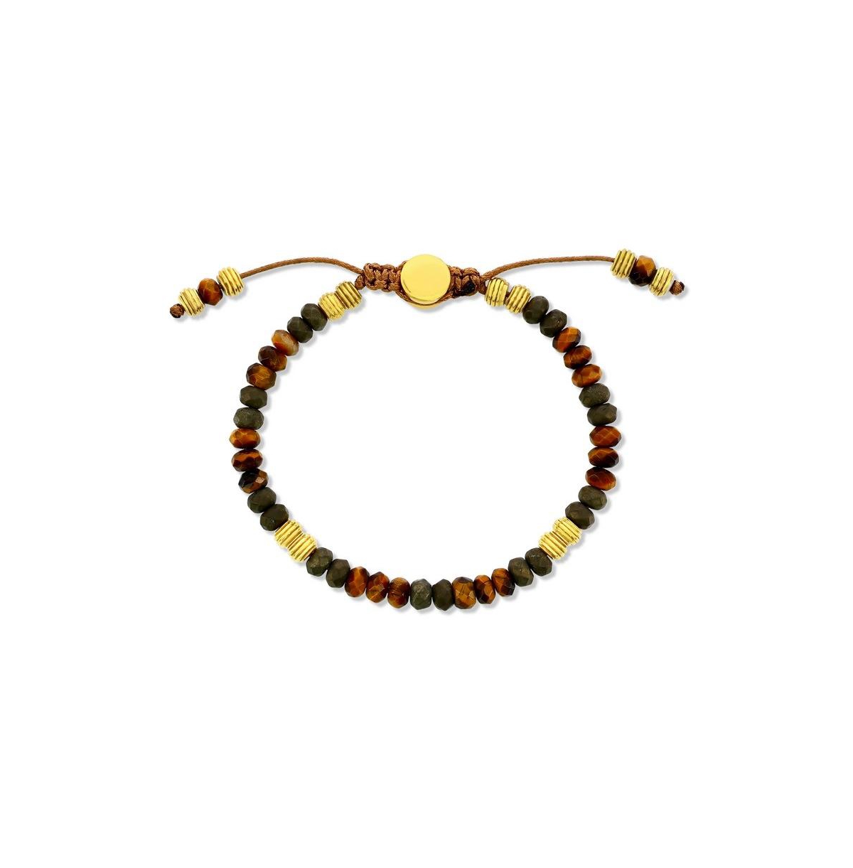 Stainless Steel, 6mm Genuine Bead Adjustable Bracelet - Pyrite  tiger eye