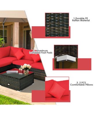5PCS Outdoor Patio Rattan Furniture Set Sectional Conversation