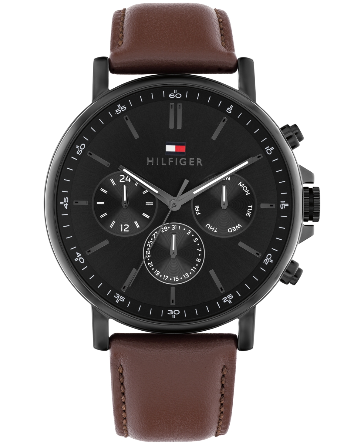 Tommy Hilfiger Men's Multifunction Dark Brown Leather Strap Watch, 44mm In Dark Brown