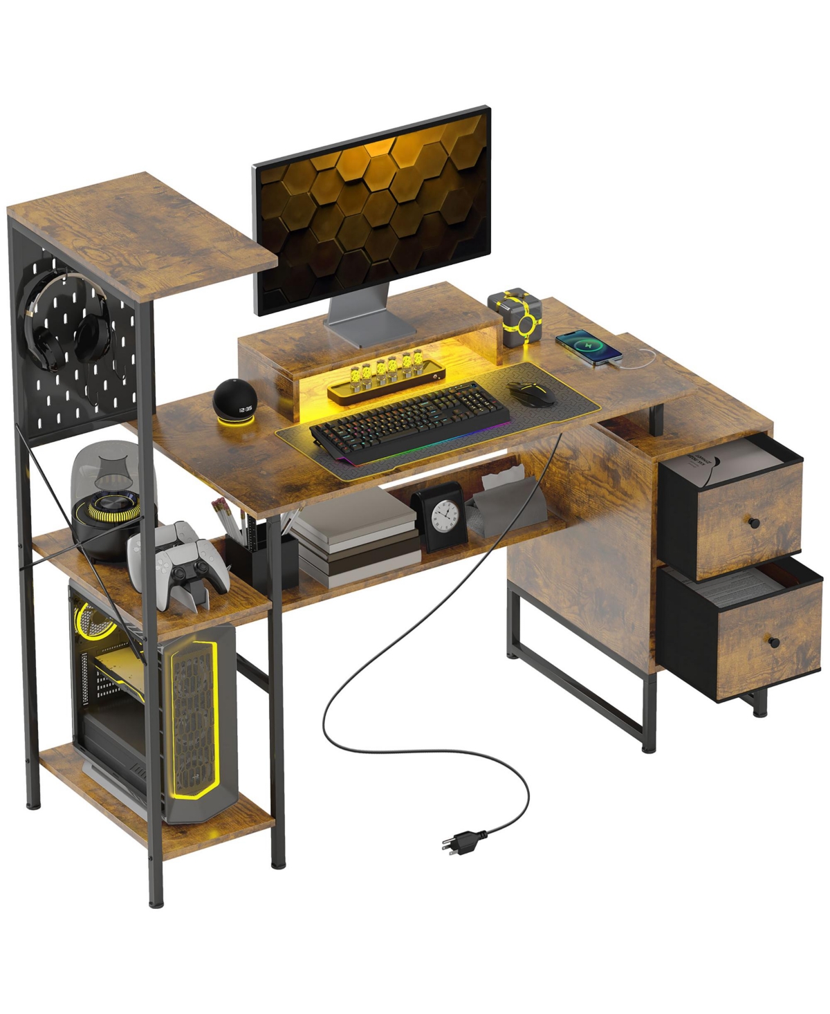 Homcom 56" Computer Desk with Led Lights, Home Office Desk,