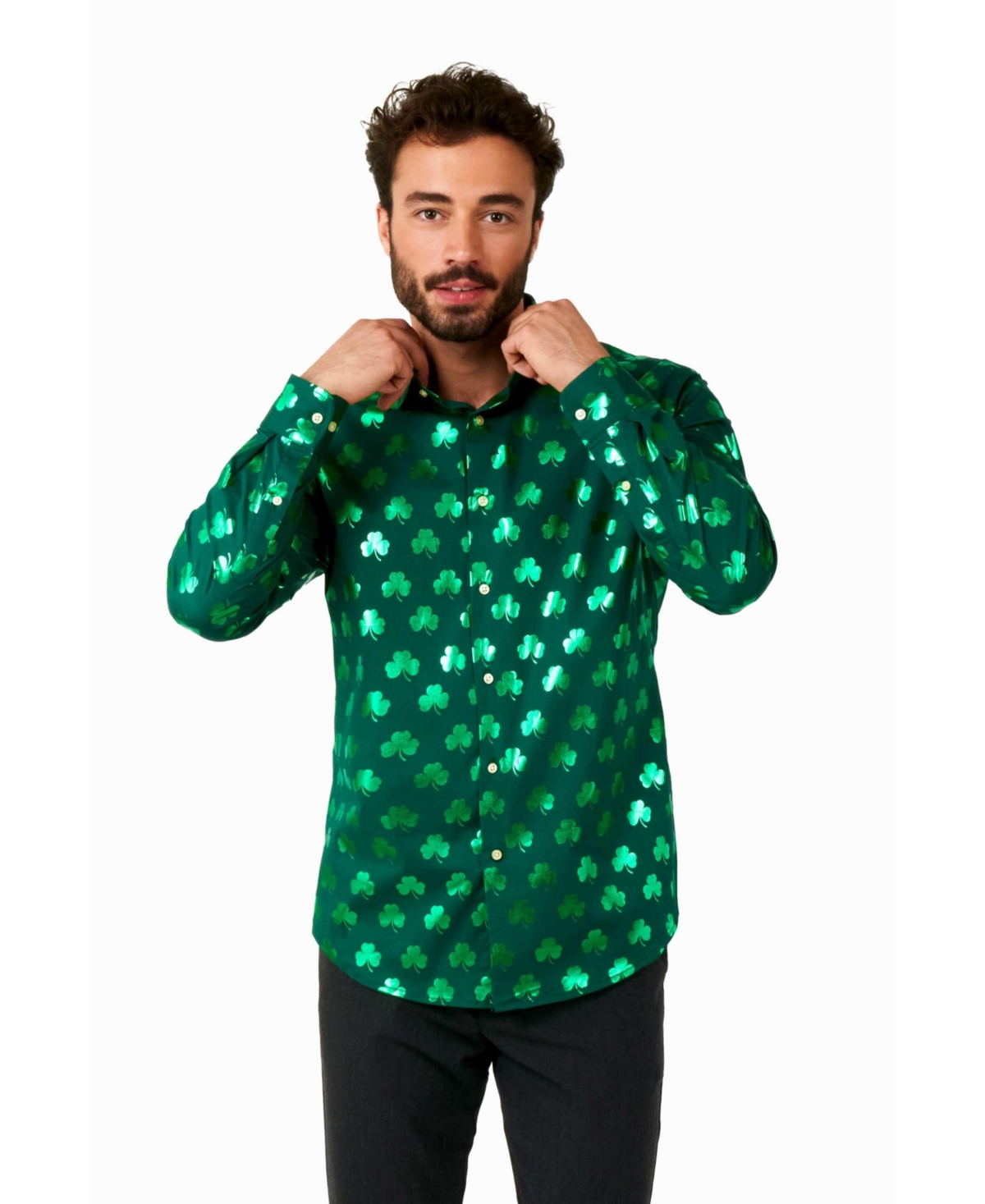 Big & Tall St. Paddy's Day Shirt - St. Patrick's Day Party Wear - Slim Fit - St. Pats Party Shirt - Green - Long sleeve - Green