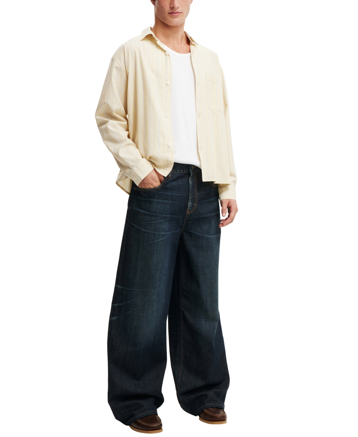 Shop Cotton On Men's Super Baggy Jean In Selvedge Worn Blue