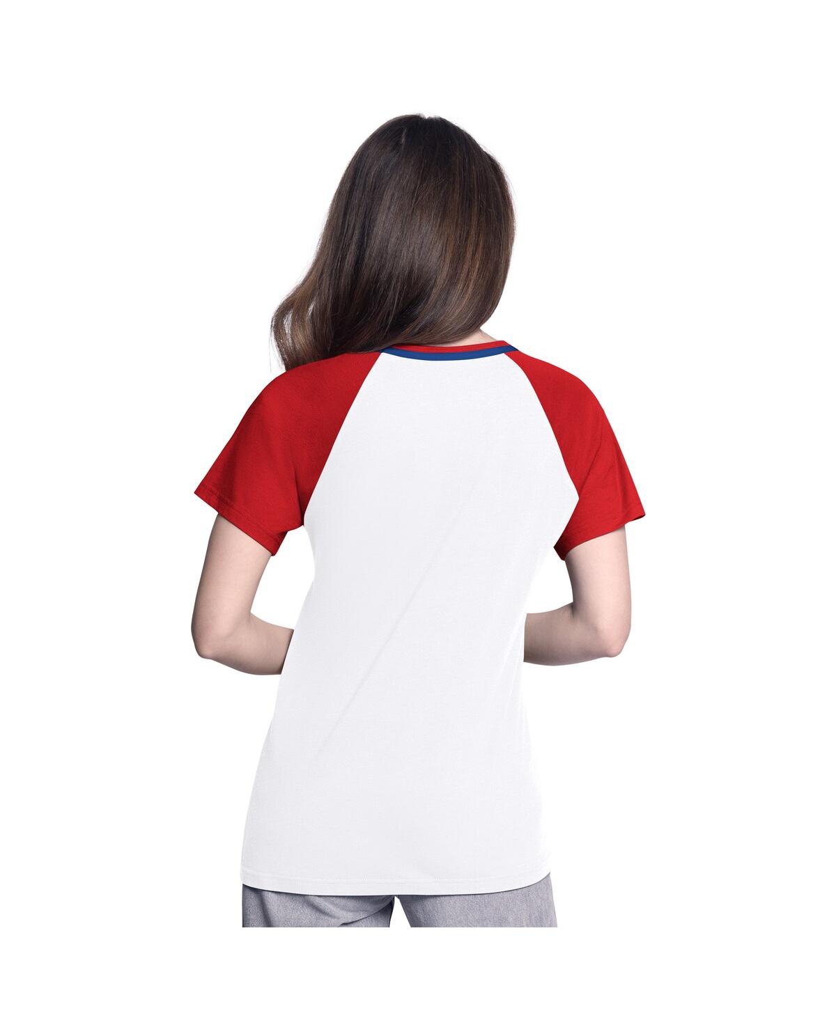 G-iii 4her By Carl Banks Women's White/red Philadelphia Phillies Ball Park Raglan V-neck T-shirt In White,red