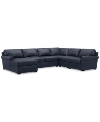 Radley Roll Arm 139" 5-Pc. Leather Square Corner Chaise Sectional