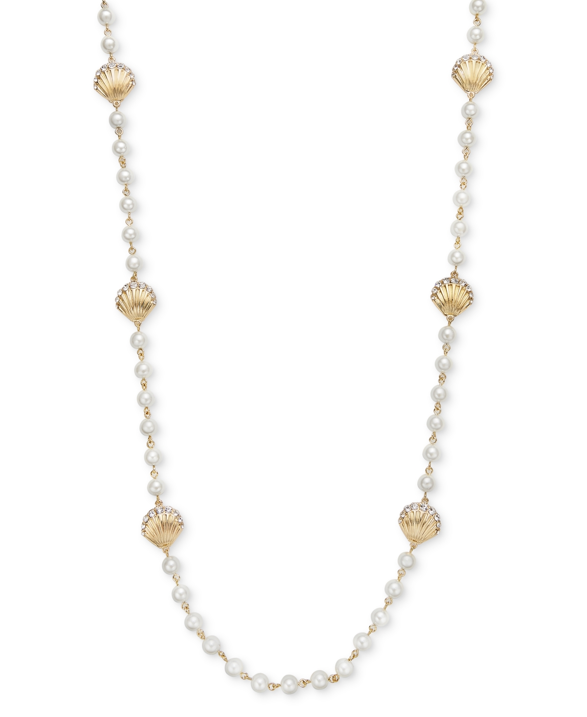 Gold-Tone Pave Shell & Imitation Pearl Collar Necklace, 16" + 2" extender, Exclusively at Macy's - White