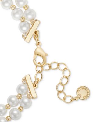 Gold-Tone Pav&eacute; & Imitation Pearl Double Strand Pendant Necklace, 16" + 2" extender