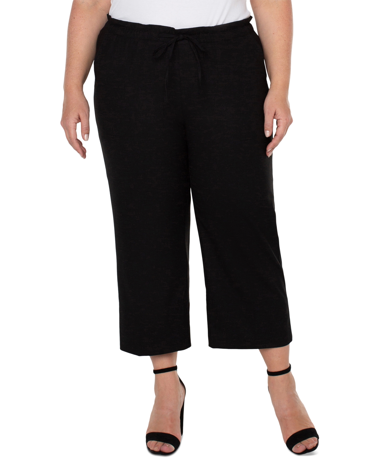 Liverpool Los Angeles Plus Size Crop High-rise Cargo Pants In Black