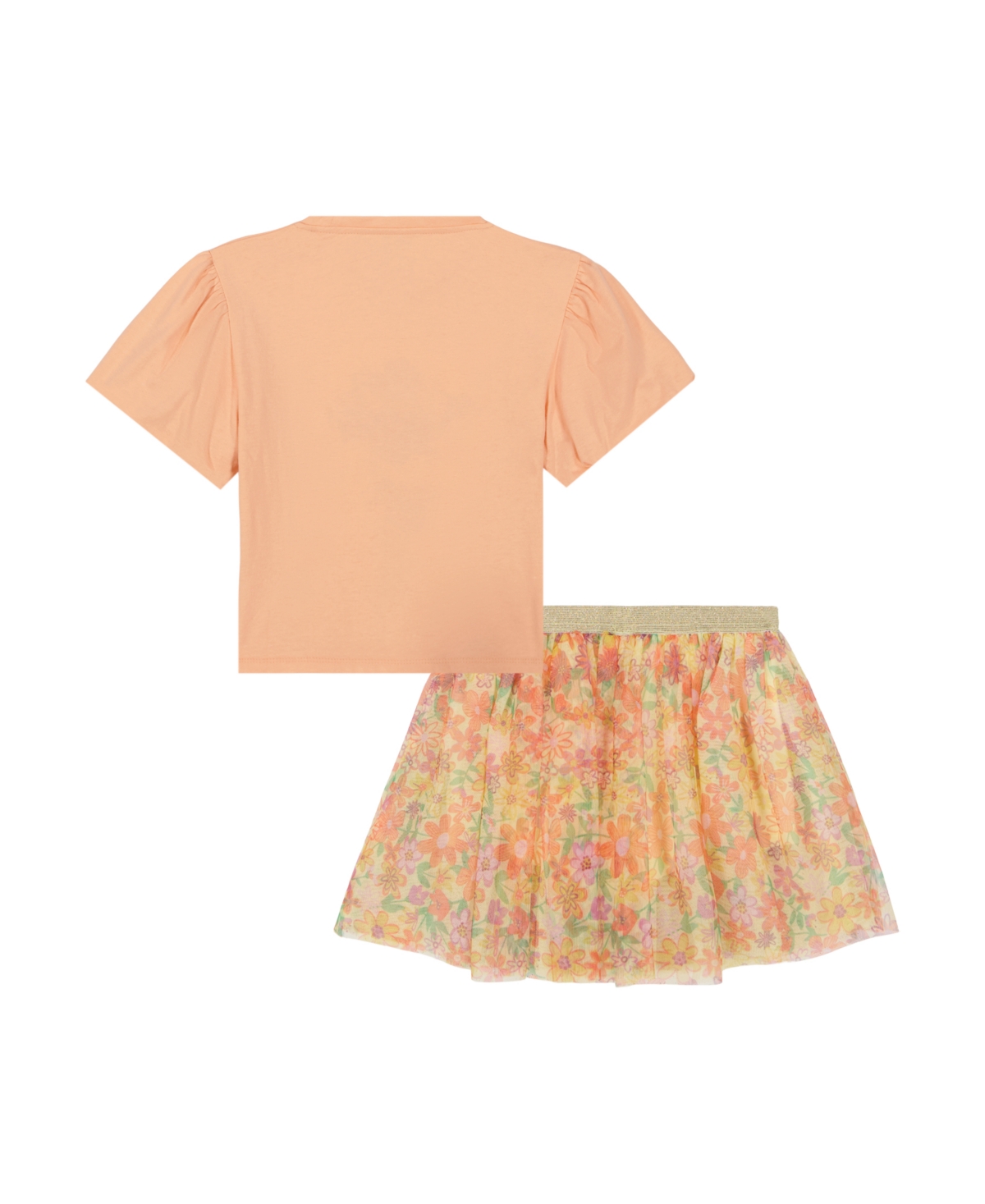 KIDS HEADQUARTERS TODDLER AND LITTLE GIRLS 2-PIECE PUFF SLEEVE JERSEY TOP FLORAL PRINT AND TULLE SKORT SET 
