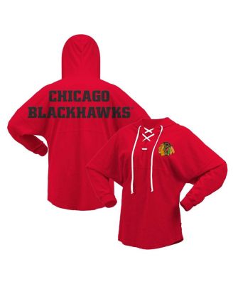 Fanatics - Women's Red Chicago Blackhawks Jersey Lace-Up V-Neck Long Sleeve Hoodie T-Shirt