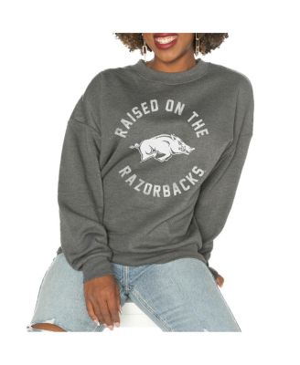 Gameday Couture - Women's Charcoal Arkansas Razorbacks Good Vibes Premium Fleece Drop Shoulder Pullover Sweatshirt