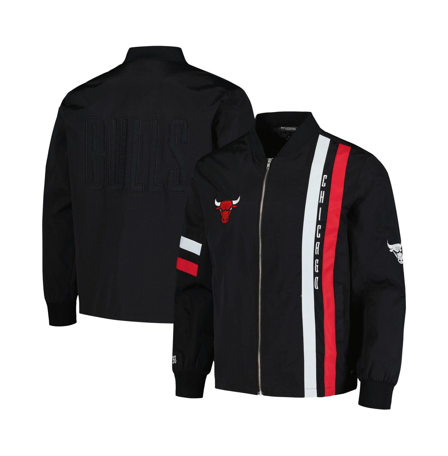Куртка The Wild Collective Black Chicago Bulls Stitch Applique Full-Zip Bomber — фото 1