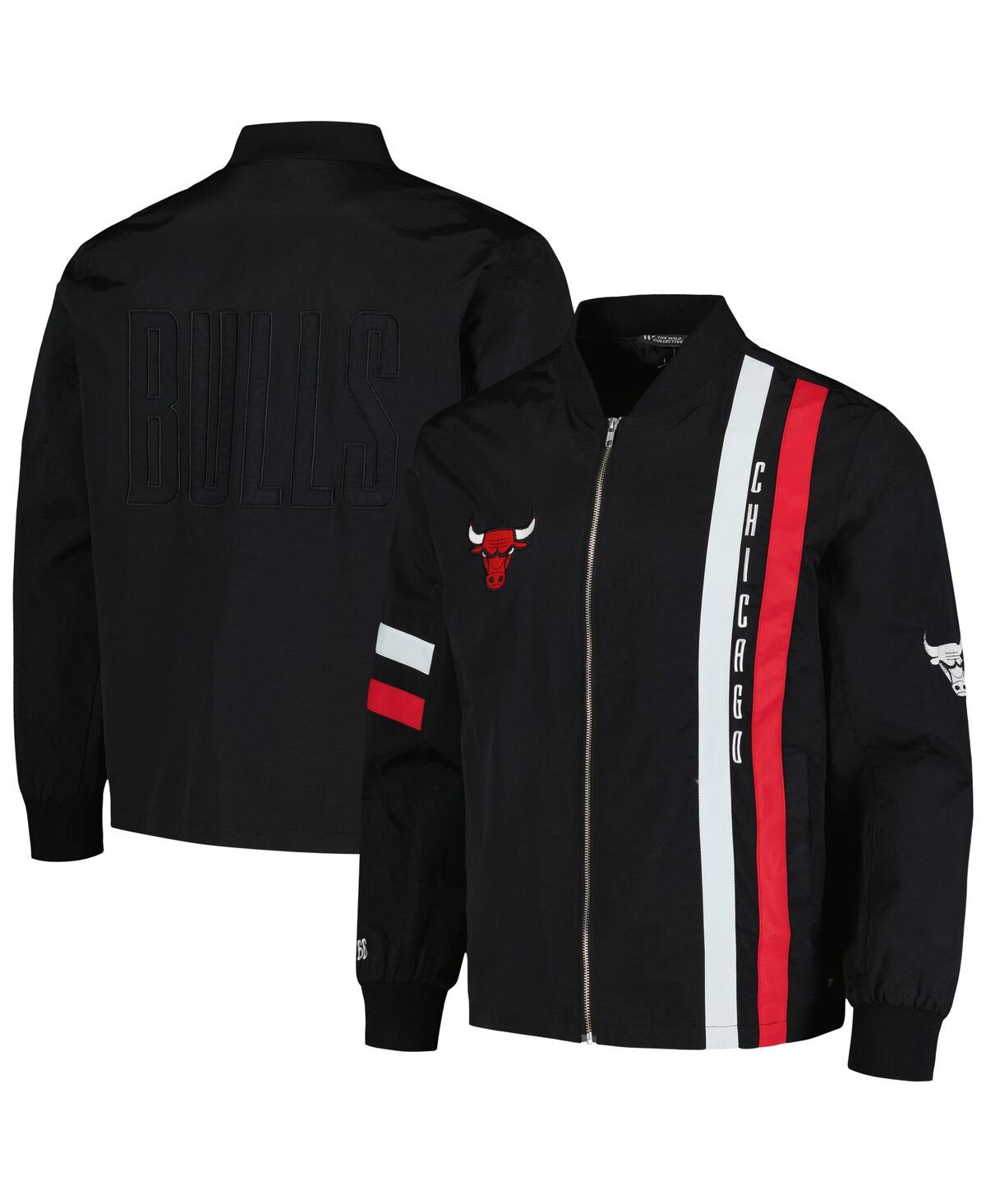 Men's and Women's Black Chicago Bulls Stitch Applique Full-Zip Bomber Jacket - Black