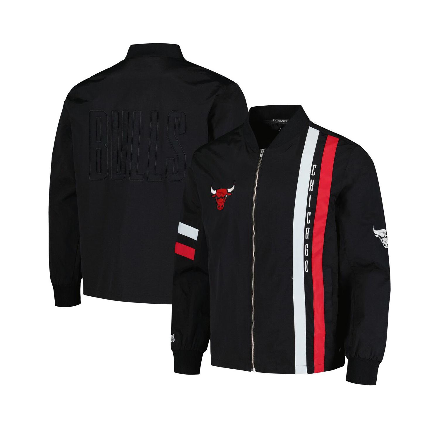 Men's and Women's Black Chicago Bulls Stitch Applique Full-Zip Bomber Jacket