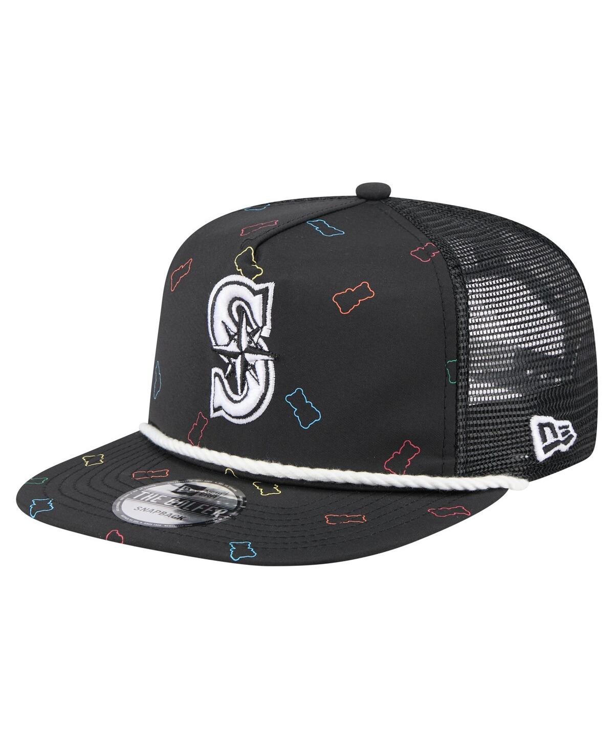 NEW ERA MEN'S BLACK SEATTLE MARINERS GUMMY GOLFER TRUCKER ADJUSTABLE HAT 