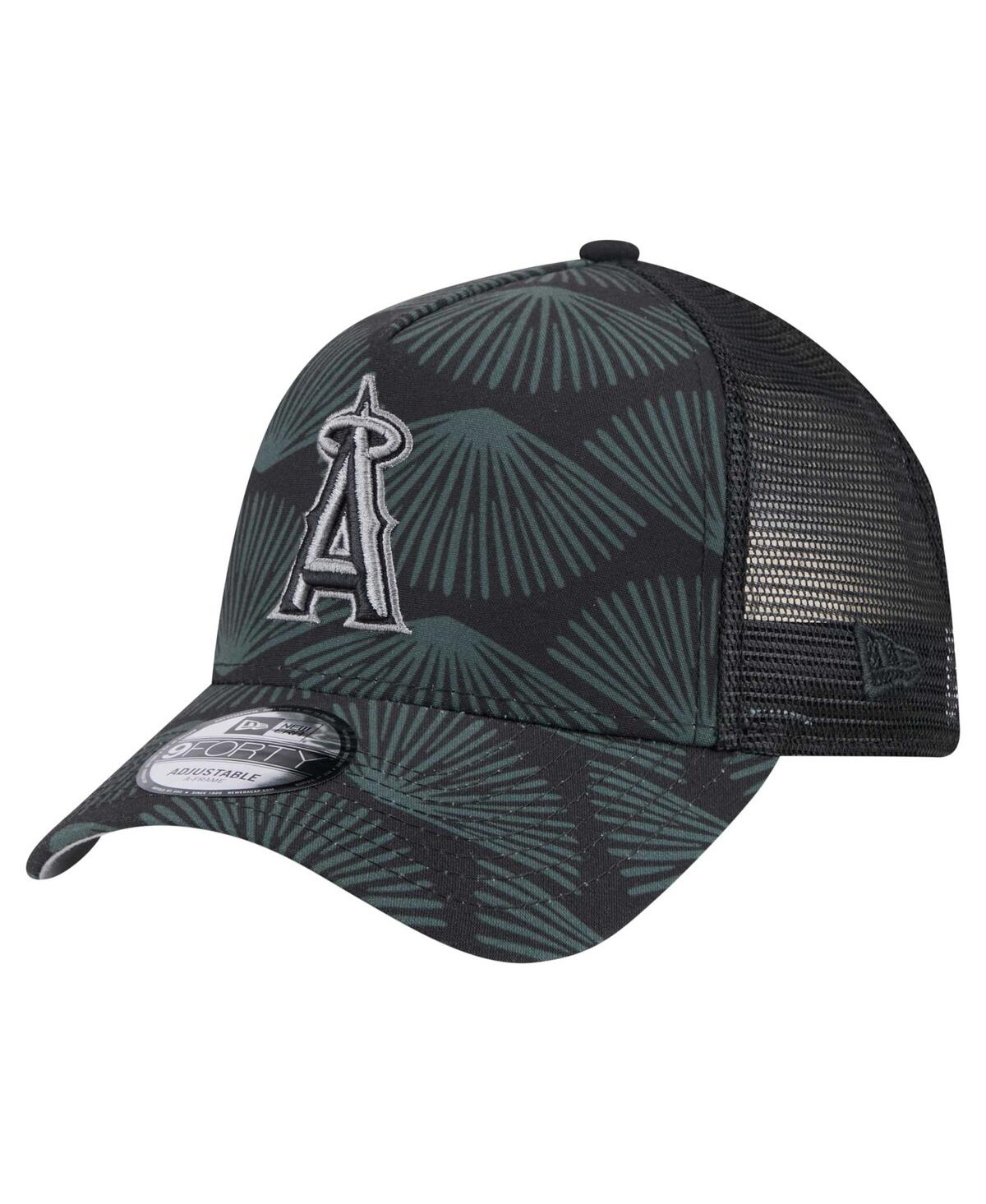 New Era Men's Black Los Angeles Angels 9forty A-frame Trucker Adjustable Hat In Black