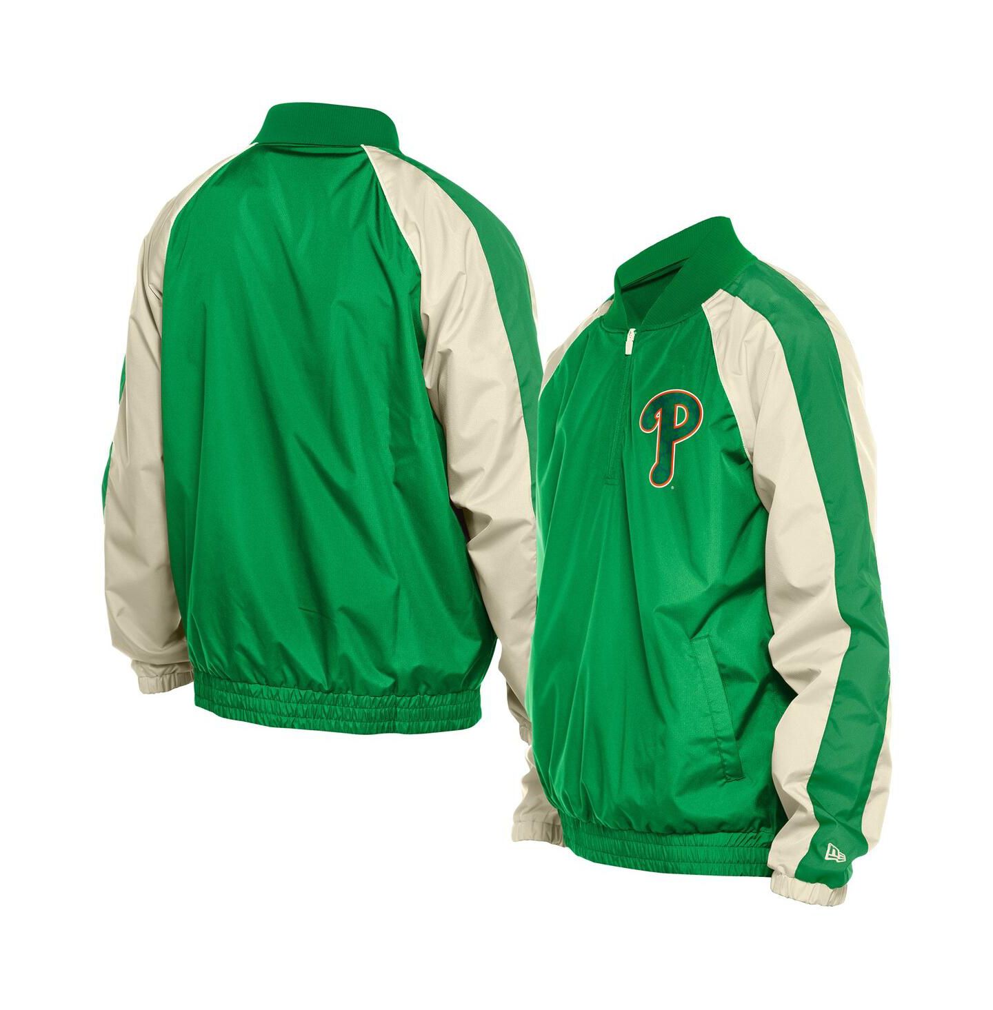 Мужские худи New Era Kelly Green Philadelphia Phillies Ripstop Raglan Quarter-Zip Windbreaker Jacket — фото 1