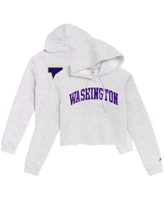 League Collegiate Wear - Women's Ash Washington Huskies 2-Hit 1636 Cropped Pullover Hoodie
