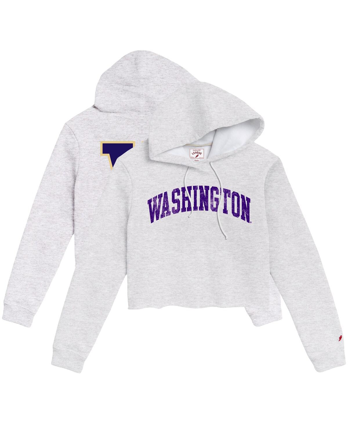 Women's Ash Washington Huskies 2-Hit 1636 Cropped Pullover Hoodie - Ash