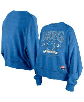 New Era - Women's Blue Detroit Lions Throwback Boxy Sweatshirt