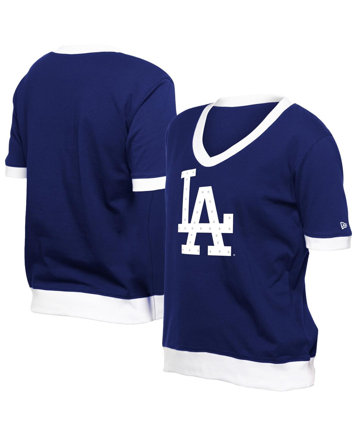 NEW ERA WOMEN'S ROYAL LOS ANGELES DODGERS GAME DAY RHINESTONE V-NECK T-SHIRT 