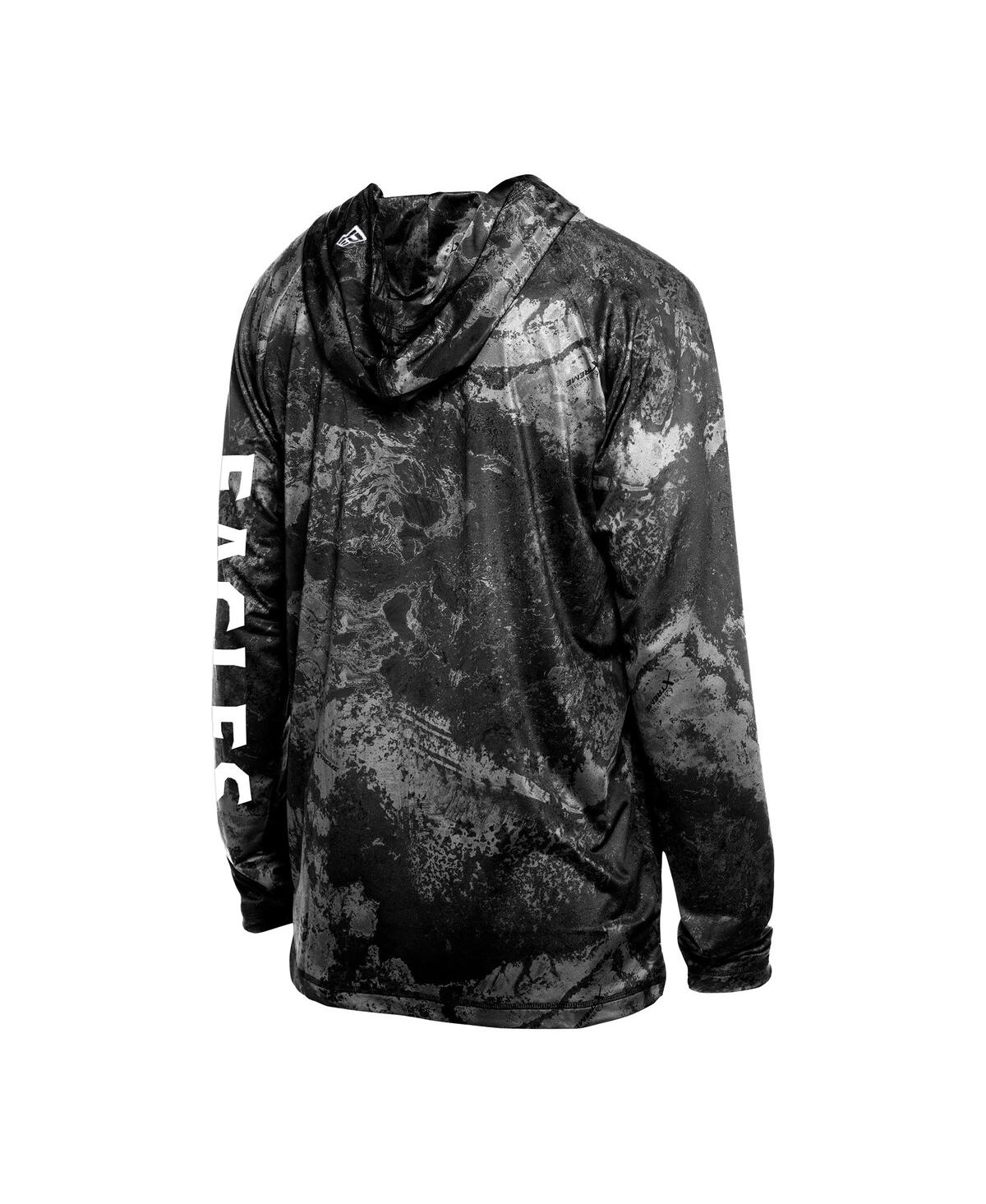 NEW ERA MEN'S BLACK PHILADELPHIA EAGLES REALTREE XTREME CAMO RAGLAN LONG SLEEVE HOODED T-SHIRT 