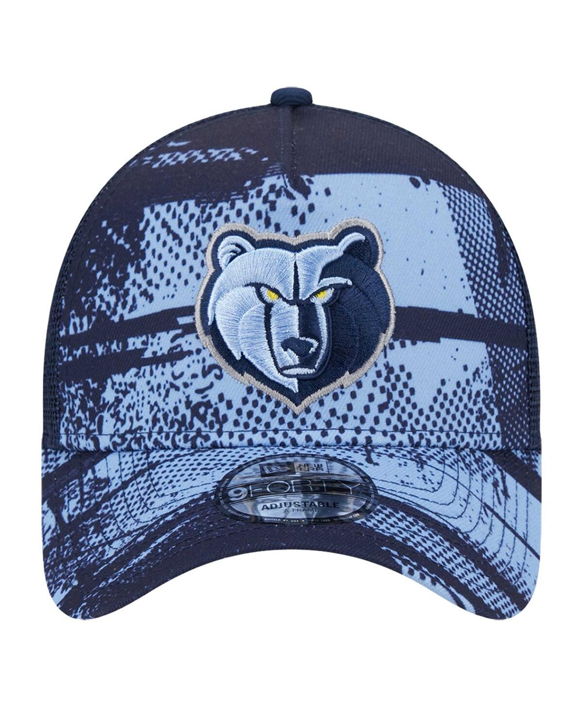 NEW ERA MEN'S NAVY/LIGHT BLUE MEMPHIS GRIZZLIES TIP OFF A-FRAME TRUCKER 9FORTY ADJUSTABLE HAT 