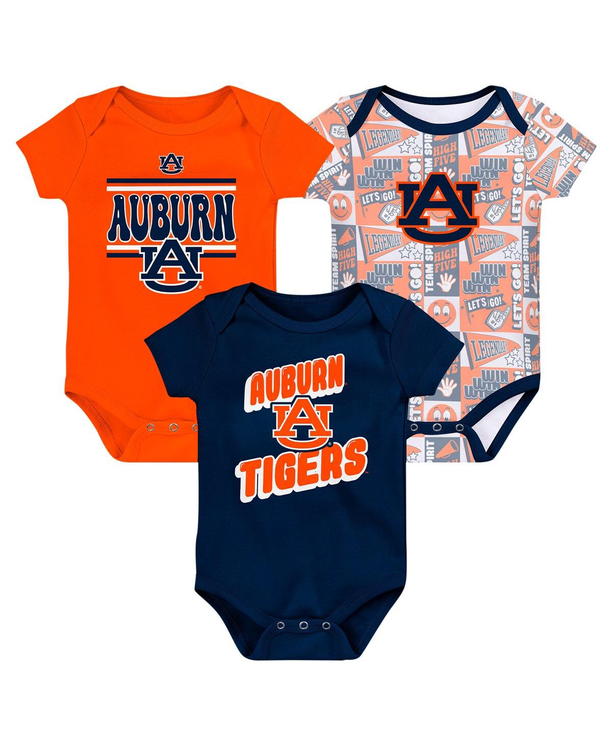 Outerstuff Newborn Navy Auburn Tigers Sunday Comics Bodysuit 3-pack In Navy