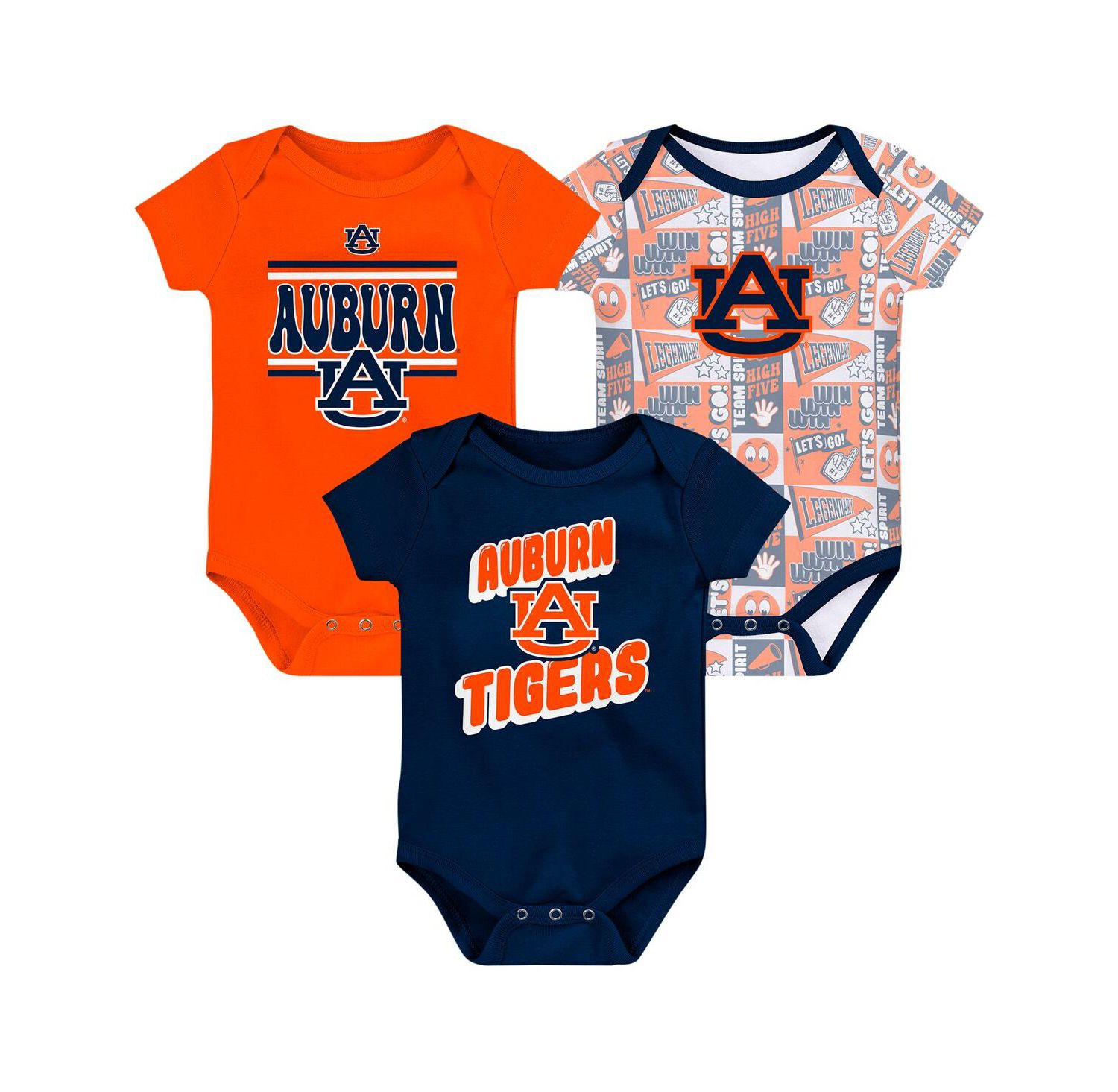Newborn Navy Auburn Tigers Sunday Comics Bodysuit 3-pack