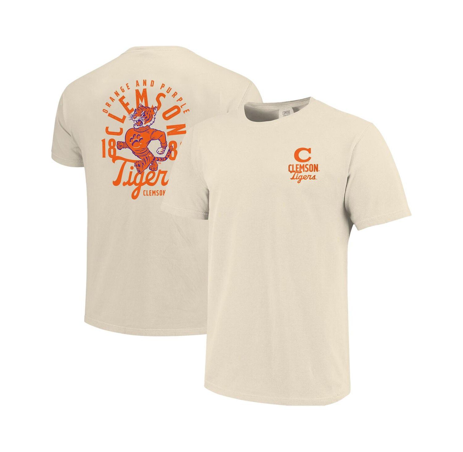 Men's Cream Clemson Tigers Comfort Colors Mascot Overlay T-Shirt