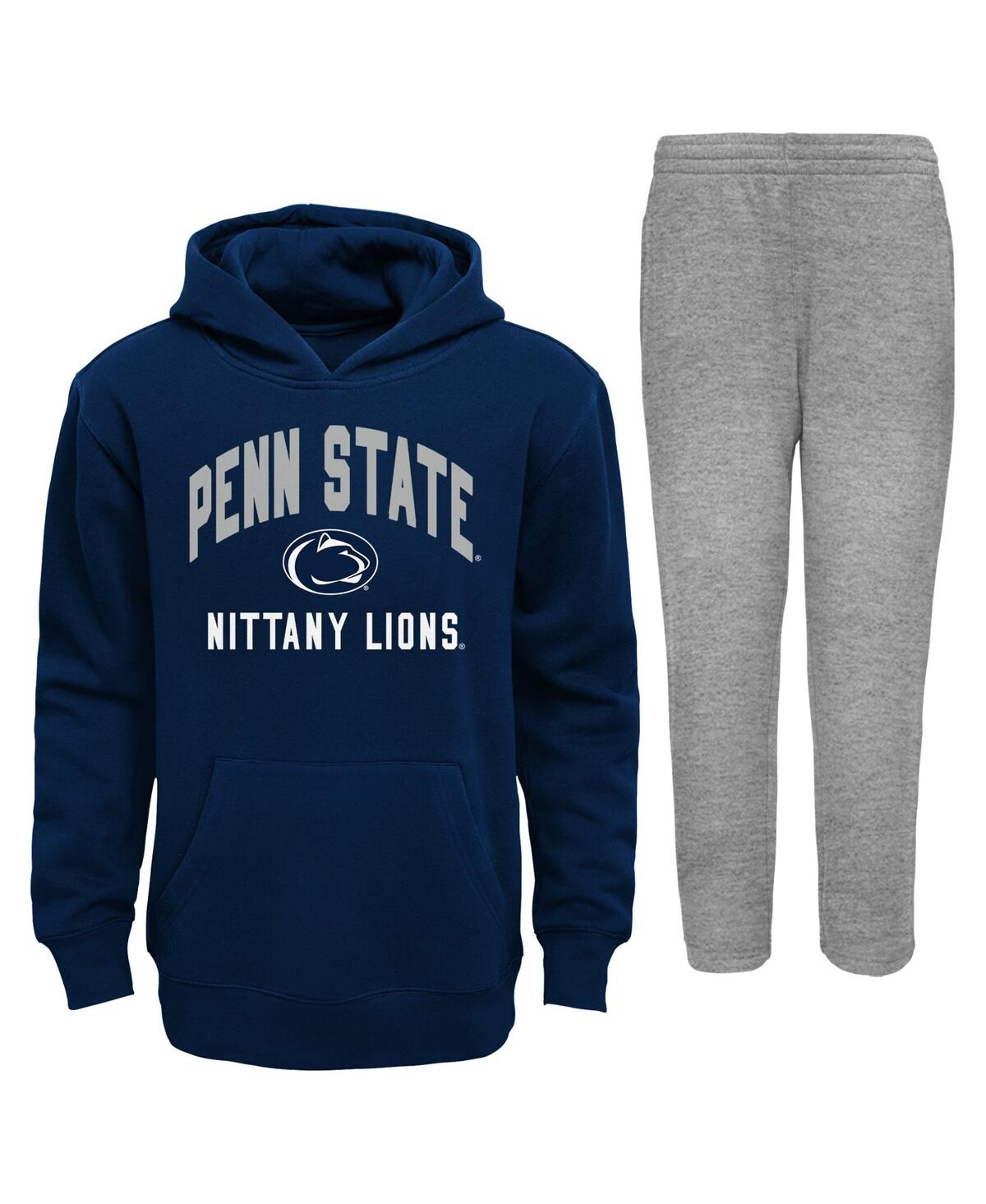 Outerstuff Baby Boys And Girls Navy/gray Penn State Nittany Lions Play-by-play Pullover Fleece Hoodie And Pants In Navy,gray