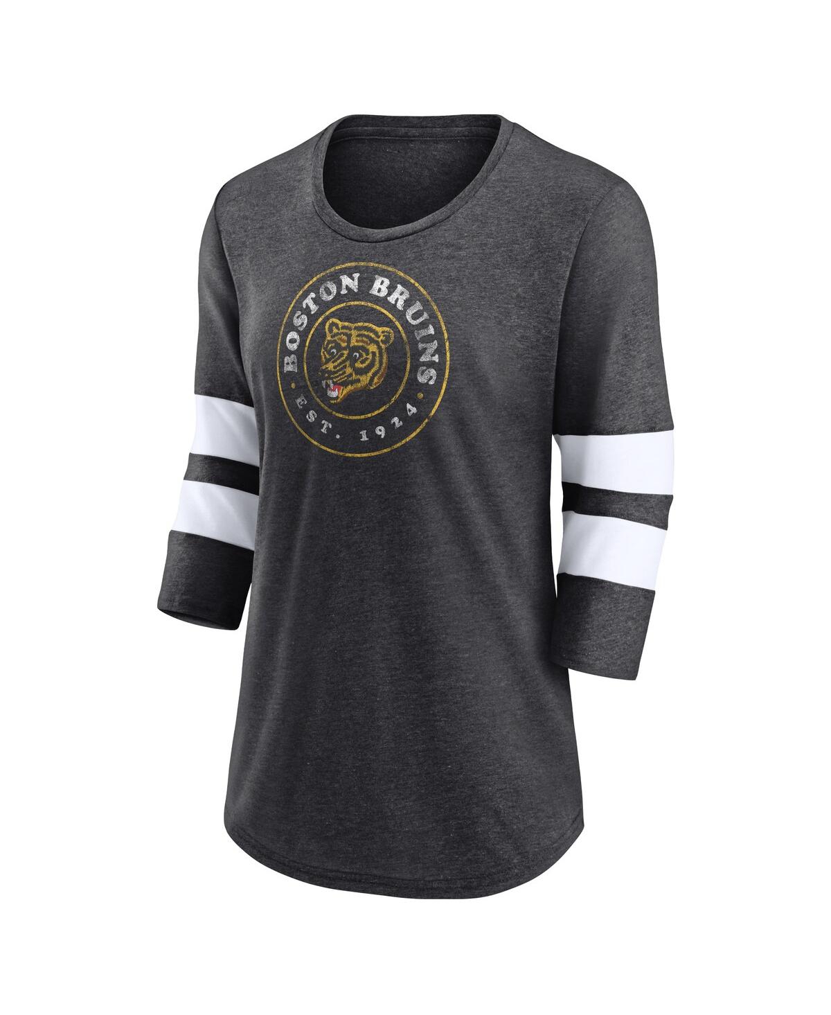 Fanatics Women's Heather Charcoal Boston Bruins One Timer Tri-blend Scoop Neck 3/4-sleeve T-shirt In Heather Charcoal