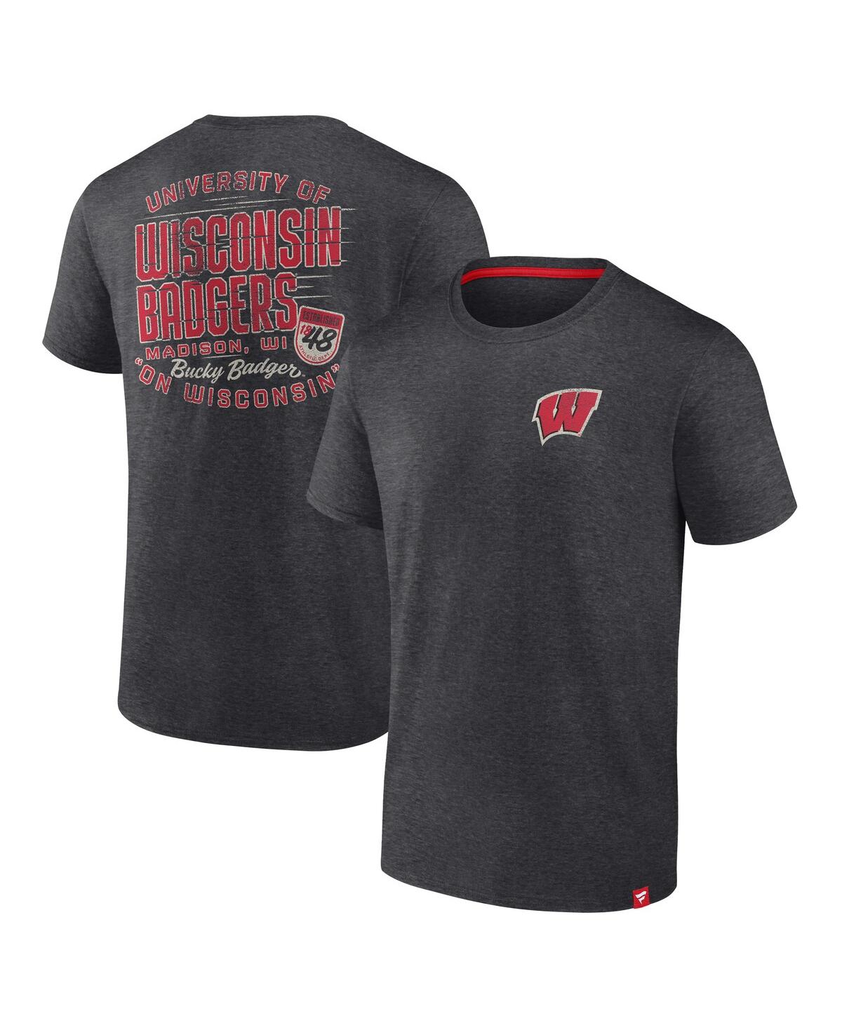 Fanatics Men's Heather Charcoal Wisconsin Badgers Iconic T-shirt In Heather Charcoal