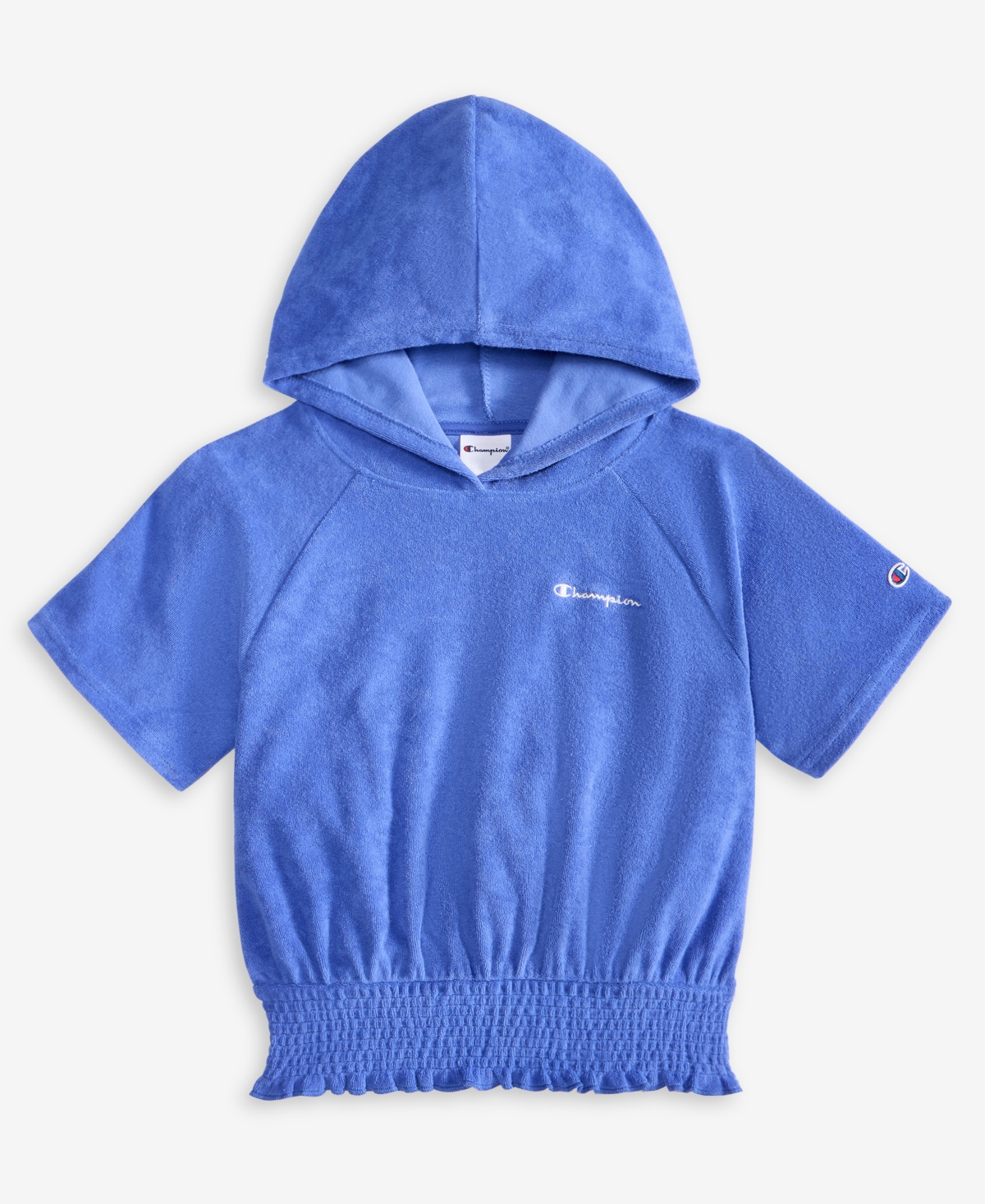 Champion Big Girls Terry Smocked-waist Pullover Hoodie In Blue